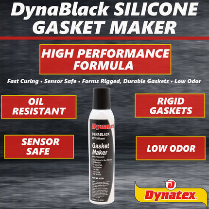 Dynatex DynaBlack RTV Silicone Gasket Maker 8oz Auto Can - 500°F High Temperature, Sensor Safe, Low Odor, and Non-Corrosive Silicone Sealing Compound Made in the USA (12-Pack)