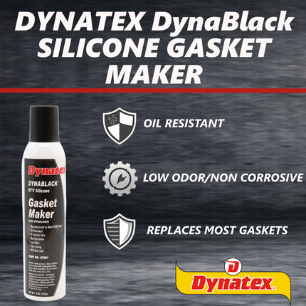 Dynatex DynaBlack RTV Silicone Gasket Maker 8oz Auto Can - 500°F High Temperature, Sensor Safe, Low Odor, and Non-Corrosive Silicone Sealing Compound Made in the USA (12-Pack)