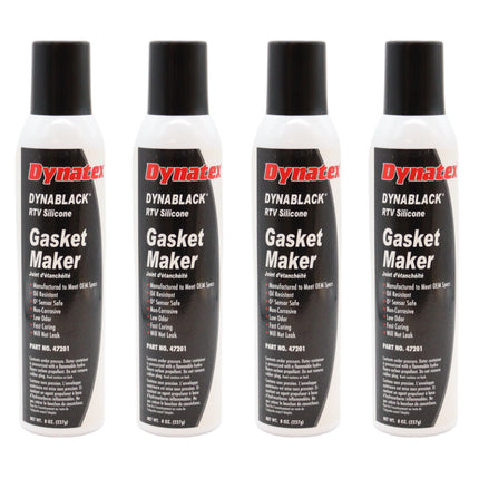 Dynatex DynaBlack RTV Silicone Gasket Maker 8oz Auto Can - 500°F High Temperature, Sensor Safe, Low Odor, and Non-Corrosive Silicone Sealing Compound Made in the USA (4-Pack)