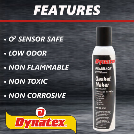 Dynatex DynaBlack RTV Silicone Gasket Maker 8oz Auto Can - 500°F High Temperature, Sensor Safe, Low Odor, and Non-Corrosive Silicone Sealing Compound Made in the USA (4-Pack)