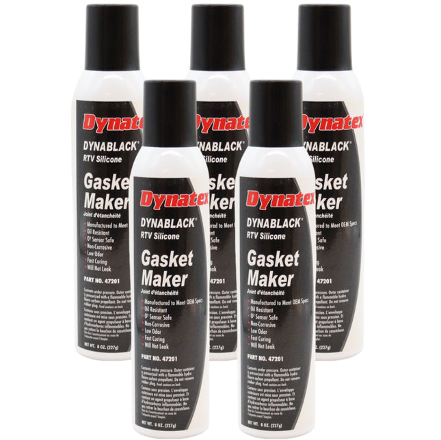 Dynatex DynaBlack RTV Silicone Gasket Maker 8oz Auto Can - 500°F High Temperature, Sensor Safe, Low Odor, and Non-Corrosive Silicone Sealing Compound Made in the USA (5-Pack)