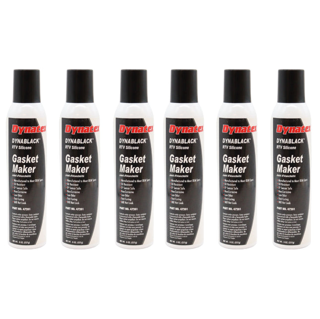Dynatex DynaBlack RTV Silicone Gasket Maker 8oz Auto Can - 500°F High Temperature, Sensor Safe, Low Odor, and Non-Corrosive Silicone Sealing Compound Made in the USA (6-Pack)