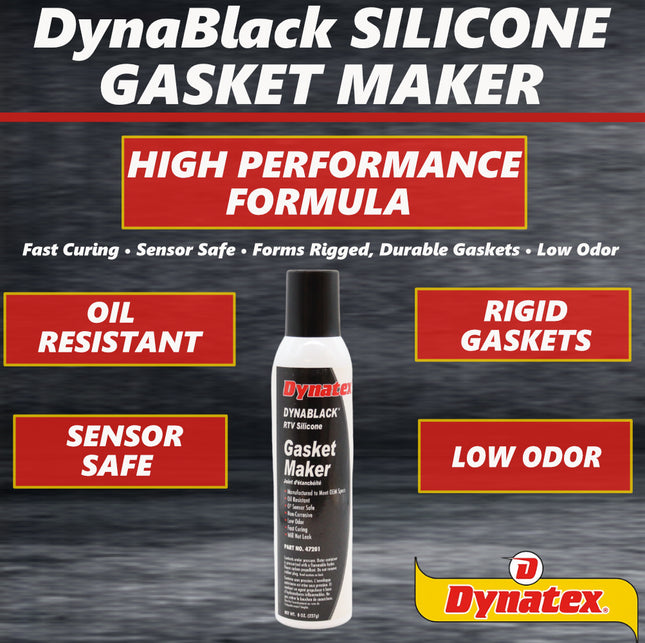 Dynatex DynaBlack RTV Silicone Gasket Maker 8oz Auto Can - 500°F High Temperature, Sensor Safe, Low Odor, and Non-Corrosive Silicone Sealing Compound Made in the USA (6-Pack)