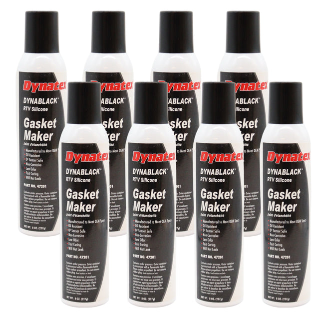 Dynatex DynaBlack RTV Silicone Gasket Maker 8oz Auto Can - 500°F High Temperature, Sensor Safe, Low Odor, and Non-Corrosive Silicone Sealing Compound Made in the USA (8-Pack)