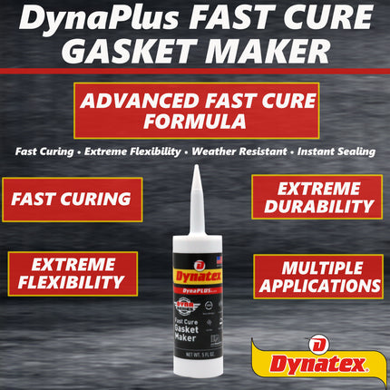 Dynatex DynaPlus Fast Cure Gasket Maker 5 fl oz Cartridge - Fast Cure, Sensor Safe, Non-Corrosive, Low Odor, Up to 500°F, Made in the USA (Single)