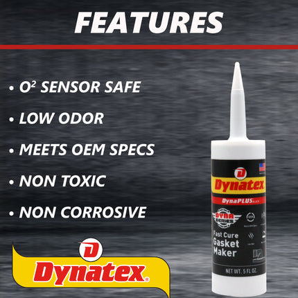 Dynatex DynaPlus Fast Cure Gasket Maker 5 fl oz Cartridge - Fast Cure, Sensor Safe, Non-Corrosive, Low Odor, Up to 500°F, Made in the USA (Single)