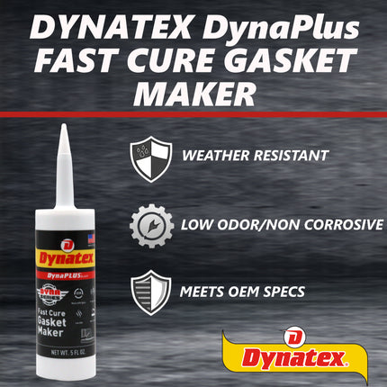 Dynatex DynaPlus Fast Cure Gasket Maker 5 fl oz Cartridge - Fast Cure, Sensor Safe, Non-Corrosive, Low Odor, Up to 500°F, Made in the USA (Single)