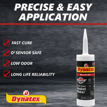 Dynatex DynaPlus Fast Cure Gasket Maker 5 fl oz Cartridge - Fast Cure, Sensor Safe, Non-Corrosive, Low Odor, Up to 500°F, Made in the USA (Single)
