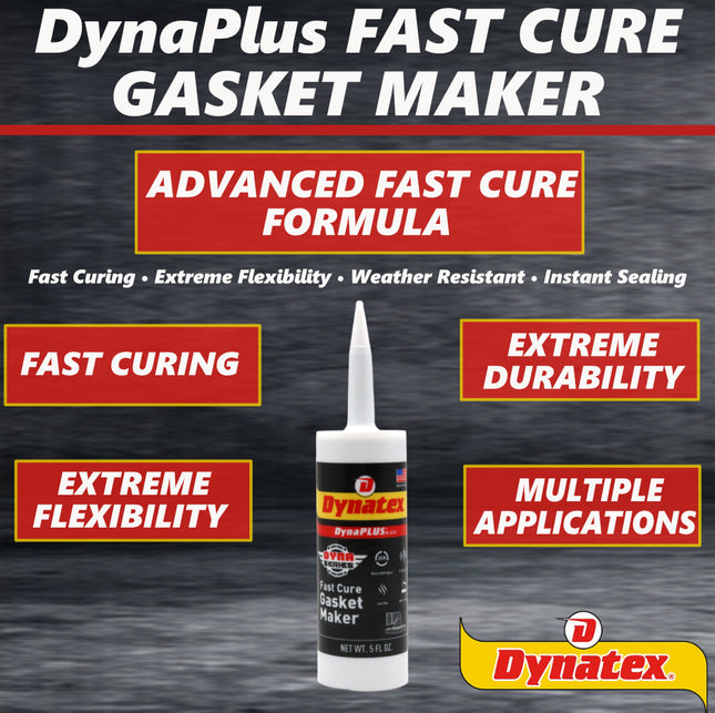 Dynatex DynaPlus Fast Cure Gasket Maker 5 fl oz Cartridge - Fast Cure, Sensor Safe, Non-Corrosive, Low Odor, Up to 500°F, Made in the USA (3-Pack)