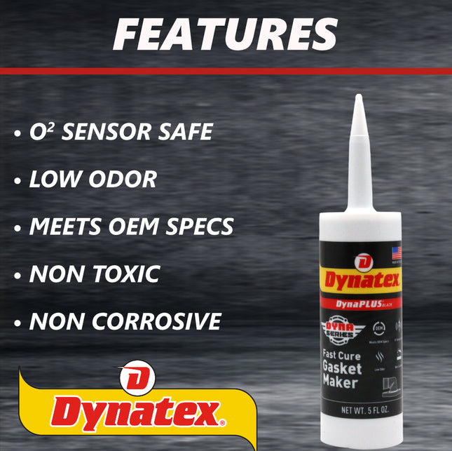 Dynatex DynaPlus Fast Cure Gasket Maker 5 fl oz Cartridge - Fast Cure, Sensor Safe, Non-Corrosive, Low Odor, Up to 500°F, Made in the USA (3-Pack)