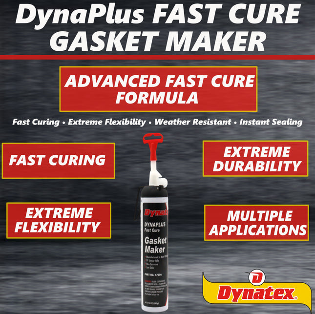 Dynatex DynaPlus Fast Cure Gasket Maker 6.75fl oz Canister - Fast Cure, Sensor Safe, Non-Corrosive, Low Odor, Up to 500°F, Made in the USA (Single)