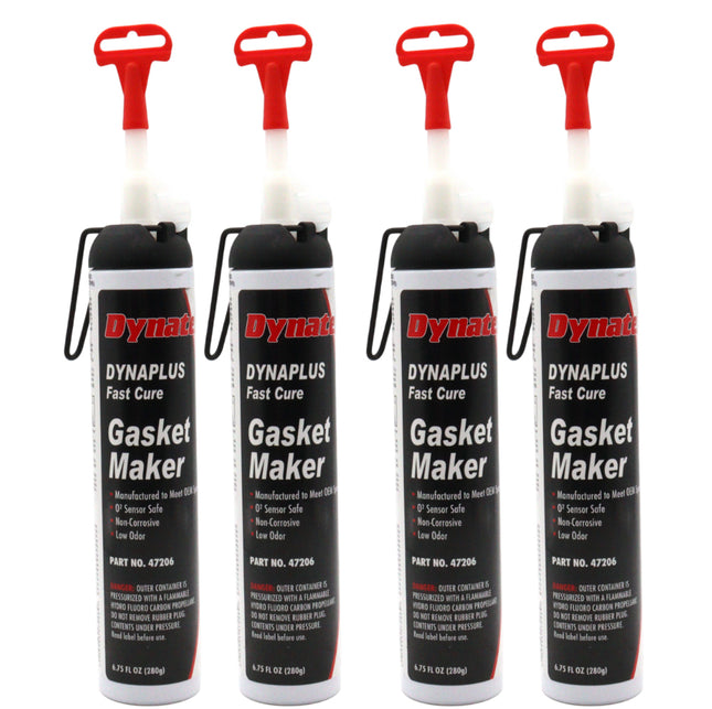 Dynatex DynaPlus Fast Cure Gasket Maker 6.75fl oz Canister - Fast Cure, Sensor Safe, Non-Corrosive, Low Odor, Up to 500°F, Made in the USA (4-Pack)