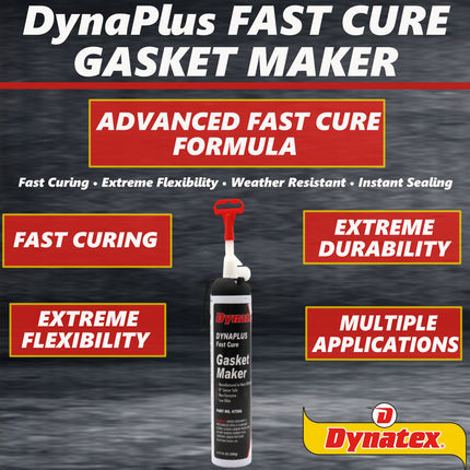 Dynatex DynaPlus Fast Cure Gasket Maker 6.75fl oz Canister - Fast Cure, Sensor Safe, Non-Corrosive, Low Odor, Up to 500°F, Made in the USA (5-Pack)