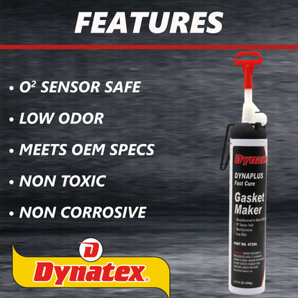 Dynatex DynaPlus Fast Cure Gasket Maker 6.75fl oz Canister - Fast Cure, Sensor Safe, Non-Corrosive, Low Odor, Up to 500°F, Made in the USA (5-Pack)