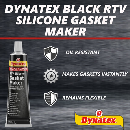 Dynatex Black RTV Silicone Gasket Maker 3 oz Tube - Oxygen Sensor Safe, OEM Specs, 500°F Hi-Temp, Oil/Water Resistant, Made in the USA (10-Pack)