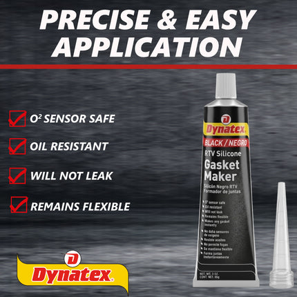 Dynatex Black RTV Silicone Gasket Maker 3 oz Tube - Oxygen Sensor Safe, OEM Specs, 500°F Hi-Temp, Oil/Water Resistant, Made in the USA (10-Pack)