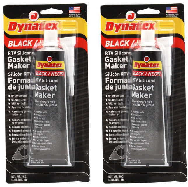Dynatex Black RTV Silicone Gasket Maker 3 oz Tube - Oxygen Sensor Safe, OEM Specs, 500°F Hi-Temp, Oil/Water Resistant, Made in the USA (2-Pack)
