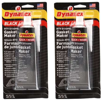 Dynatex Black RTV Silicone Gasket Maker 3 oz Tube - Oxygen Sensor Safe, OEM Specs, 500°F Hi-Temp, Oil/Water Resistant, Made in the USA (2-Pack)
