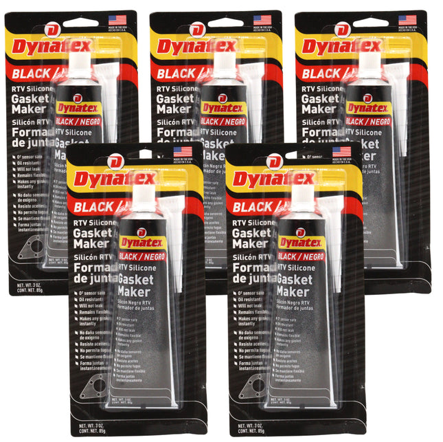 Dynatex Black RTV Silicone Gasket Maker 3 oz Tube - Oxygen Sensor Safe, OEM Specs, 500°F Hi-Temp, Oil/Water Resistant, Made in the USA (4-Pack)