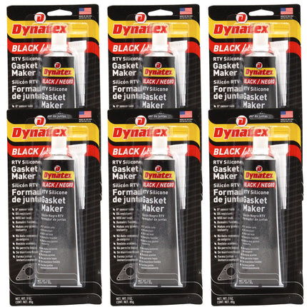 Dynatex Black RTV Silicone Gasket Maker 3 oz Tube - Oxygen Sensor Safe, OEM Specs, 500°F Hi-Temp, Oil/Water Resistant, Made in the USA (6-Pack)