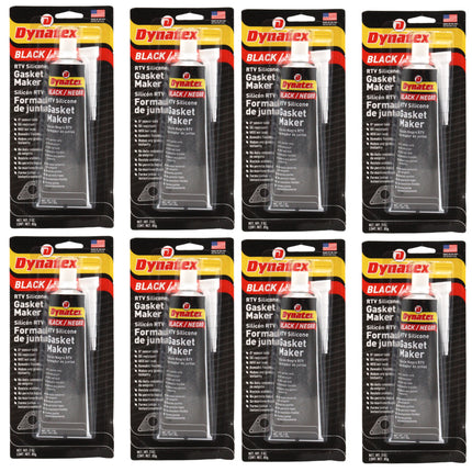 Dynatex Black RTV Silicone Gasket Maker 3 oz Tube - Oxygen Sensor Safe, OEM Specs, 500°F Hi-Temp, Oil/Water Resistant, Made in the USA (8-Pack)