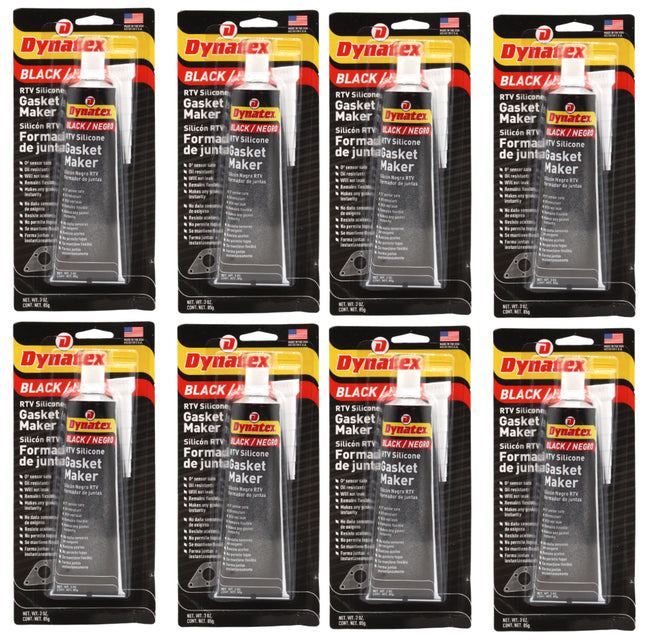 Dynatex Black RTV Silicone Gasket Maker 3 oz Tube - Oxygen Sensor Safe, OEM Specs, 500°F Hi-Temp, Oil/Water Resistant, Made in the USA (8-Pack)