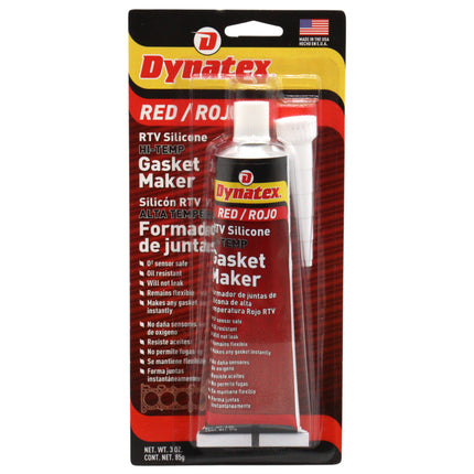 Dynatex Red Hi-Temp RTV Silicone Gasket Maker 3 oz Tube - Oxygen Sensor Safe, OEM Specs, 650°F Hi-Temp, Oil/Water Resistant, Made in the USA (Single)