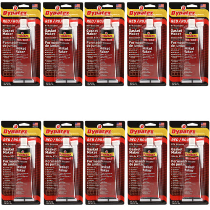 Dynatex Red Hi-Temp RTV Silicone Gasket Maker 3 oz Tube - Oxygen Sensor Safe, OEM Specs, 650°F Hi-Temp, Oil/Water Resistant, Made in the USA (10-Pack)