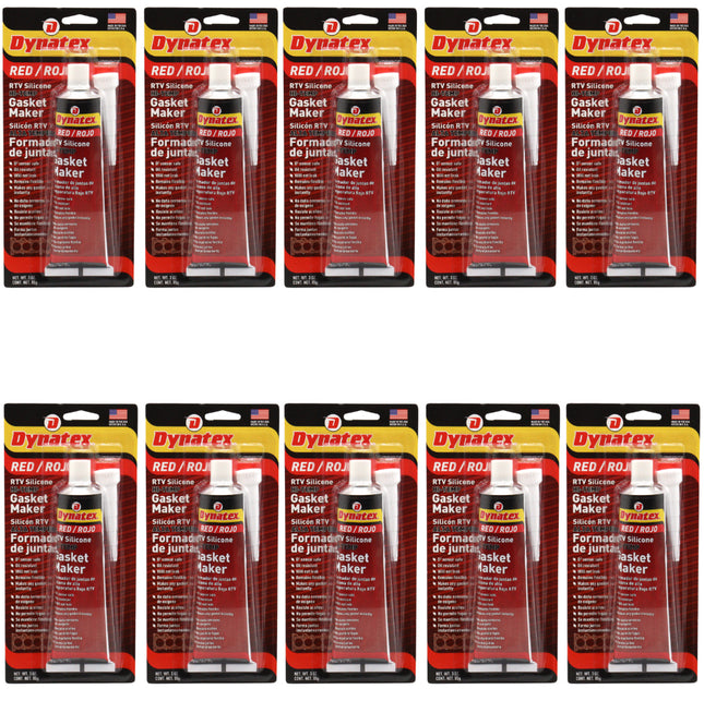 Dynatex Red Hi-Temp RTV Silicone Gasket Maker 3 oz Tube - Oxygen Sensor Safe, OEM Specs, 650°F Hi-Temp, Oil/Water Resistant, Made in the USA (10-Pack)