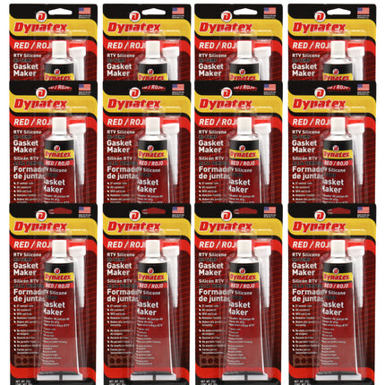 Dynatex Red Hi-Temp RTV Silicone Gasket Maker 3 oz Tube - Oxygen Sensor Safe, OEM Specs, 650 Degrees F Hi-Temp, Oil/Water Resistant, Made in the USA (12-Pack)