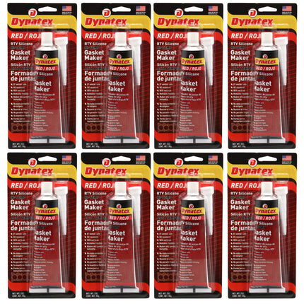 Dynatex Red Hi-Temp RTV Silicone Gasket Maker 3 oz Tube - Oxygen Sensor Safe, OEM Specs, 650°F Hi-Temp, Oil/Water Resistant, Made in the USA (8-Pack)