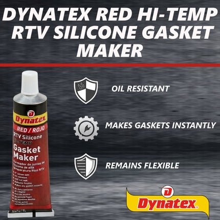 Dynatex Red Hi-Temp RTV Silicone Gasket Maker 3 oz Tube - Oxygen Sensor Safe, OEM Specs, 650°F Hi-Temp, Oil/Water Resistant, Made in the USA (8-Pack)