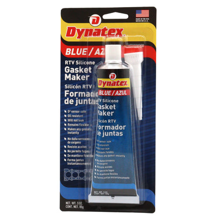 Dynatex Blue RTV Silicone Gasket Maker 3 oz Tube - Oxygen Sensor Safe, OEM Specs, Gear Oil Resistant, Oil/Water Resistant, Made in the USA (Single)