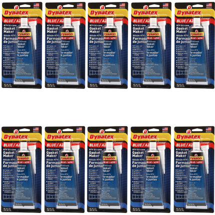 Dynatex Blue RTV Silicone Gasket Maker 3 oz Tube - Oxygen Sensor Safe, OEM Specs, Gear Oil Resistant, Oil/Water Resistant, Made in the USA (10-Pack)