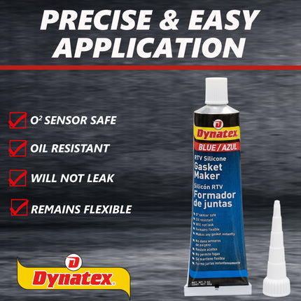 Dynatex Blue RTV Silicone Gasket Maker 3 oz Tube - Oxygen Sensor Safe, OEM Specs, Gear Oil Resistant, Oil/Water Resistant, Made in the USA (10-Pack)