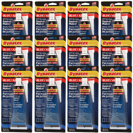 Dynatex Blue RTV Silicone Gasket Maker 3 oz Tube - Oxygen Sensor Safe, OEM Specs, Gear Oil Resistant, Oil/Water Resistant, Made in the USA (12-Pack)