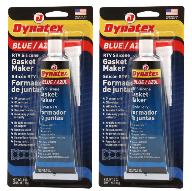 Dynatex Blue RTV Silicone Gasket Maker 3 oz Tube - Oxygen Sensor Safe, OEM Specs, Gear Oil Resistant, Oil/Water Resistant, Made in the USA (2-Pack)