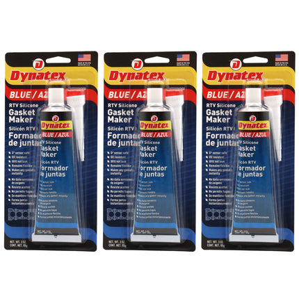 Dynatex Blue RTV Silicone Gasket Maker 3 oz Tube - Oxygen Sensor Safe, OEM Specs, Gear Oil Resistant, Oil/Water Resistant, Made in the USA (3-Pack)