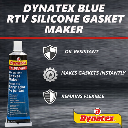 Dynatex Blue RTV Silicone Gasket Maker 3 oz Tube - Oxygen Sensor Safe, OEM Specs, Gear Oil Resistant, Oil/Water Resistant, Made in the USA (5-Pack)