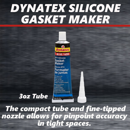 Dynatex Blue RTV Silicone Gasket Maker 3 oz Tube - Oxygen Sensor Safe, OEM Specs, Gear Oil Resistant, Oil/Water Resistant, Made in the USA (6-Pack)
