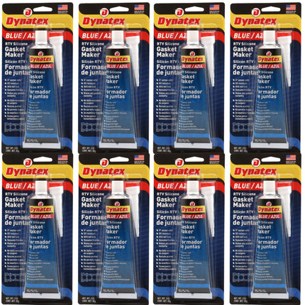 Dynatex Blue RTV Silicone Gasket Maker 3 oz Tube - Oxygen Sensor Safe, OEM Specs, Gear Oil Resistant, Oil/Water Resistant, Made in the USA (8-Pack)
