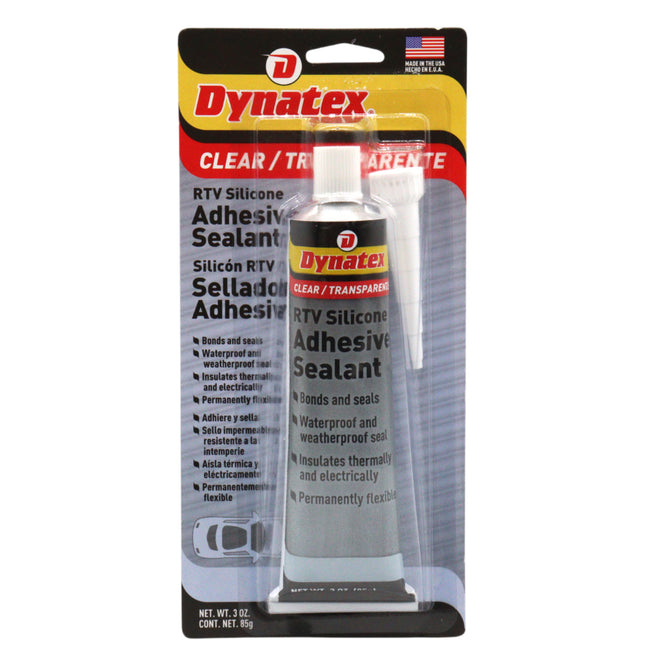 Dynatex RTV Clear Silicone Adhesive Sealant 3 oz Tube - Transparent Watertight Seal, Marine RV Industrial Use, Made in the USA (Single)