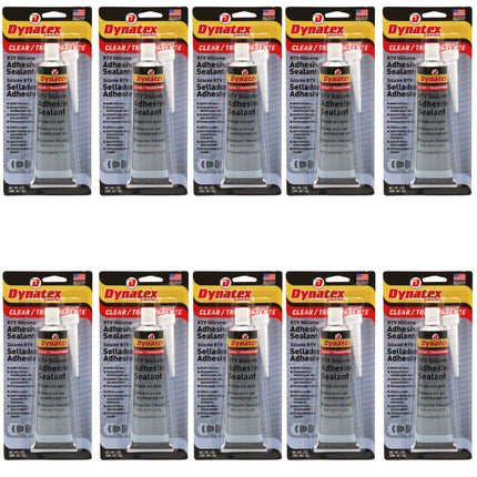 Dynatex RTV Clear Silicone Adhesive Sealant 3 oz Tube - Transparent Watertight Seal, Marine RV Industrial Use, Made in the USA (10-Pack)