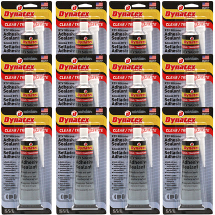 Dynatex RTV Clear Silicone Adhesive Sealant 3 oz Tube - Transparent Watertight Seal, Marine RV Industrial Use, Made in the USA (12-Pack)