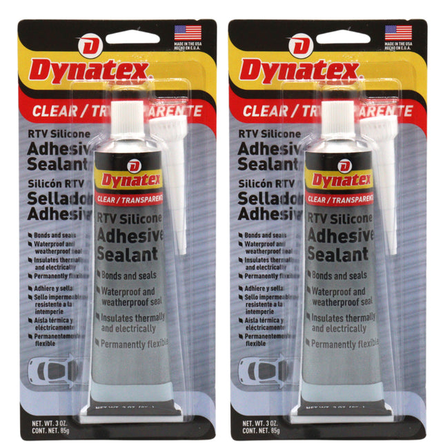 Dynatex RTV Clear Silicone Adhesive Sealant 3 oz Tube - Transparent Watertight Seal, Marine RV Industrial Use, Made in the USA (2-Pack)