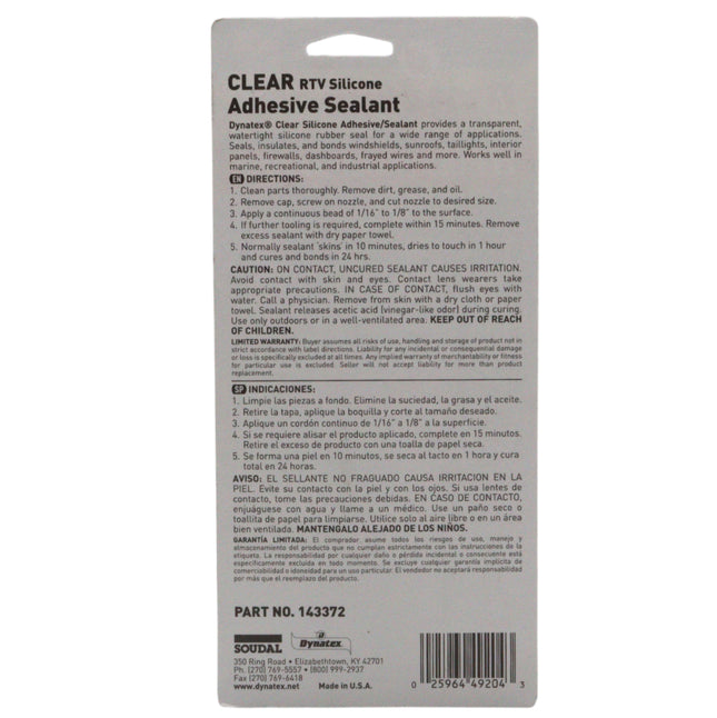 Dynatex RTV Clear Silicone Adhesive Sealant 3 oz Tube - Transparent Watertight Seal, Marine RV Industrial Use, Made in the USA (5-Pack)