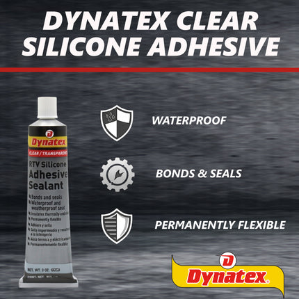 Dynatex RTV Clear Silicone Adhesive Sealant 3 oz Tube - Transparent Watertight Seal, Marine RV Industrial Use, Made in the USA (5-Pack)