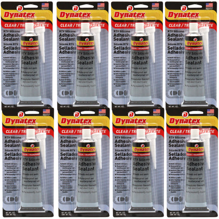 Dynatex RTV Clear Silicone Adhesive Sealant 3 oz Tube - Transparent Watertight Seal, Marine RV Industrial Use, Made in the USA (8-Pack)