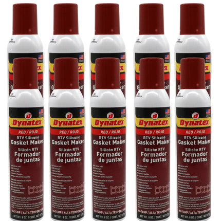 Dynatex Red Hi-Temp RTV Silicone Gasket Maker 8 oz Automatic Can - Oxygen Sensor Safe, OEM Specs, 650°F Hi-Temp, Oil/Water Resistant, Made in the USA (10-Pack)