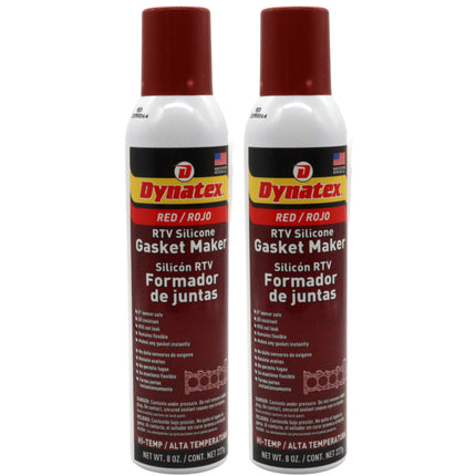 Dynatex Red Hi-Temp RTV Silicone Gasket Maker 8 oz Automatic Can - Oxygen Sensor Safe, OEM Specs, 650°F Hi-Temp, Oil/Water Resistant, Made in the USA (2-Pack)